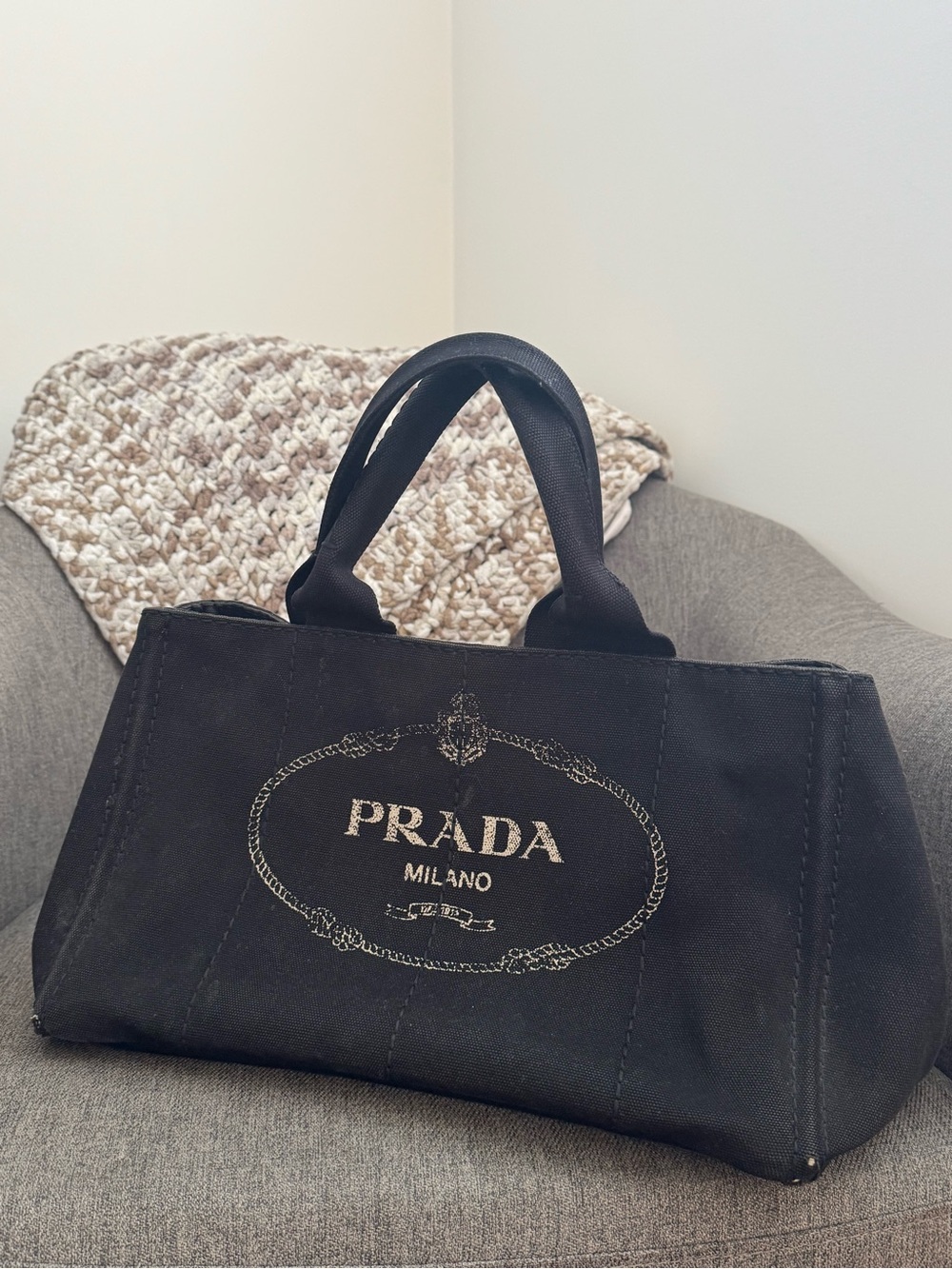 Prada Black Canapa with Gold Hardware